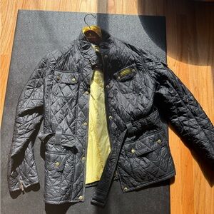 Barbour Black Quilted Jacket with Yellow Lining
